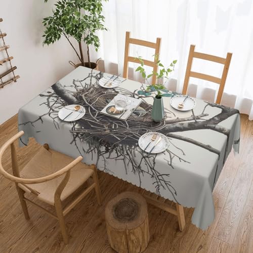 BNVSADC Rechteckige Tischdecke mit Vogelnest, bedruckt, 183 x 137 cm, mit Spitzenrand, Polyester, wasserabweisend, Tischdecke, Esstisch, Dekoration, Tischdecken von BNVSADC