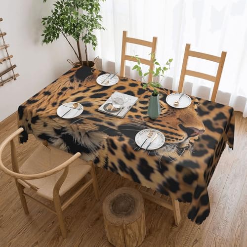 BNVSADC Rechteckige Tischdecke mit Wildleoparden-Muster, 183 x 137 cm, mit Spitzenrand, Polyester, wasserabweisend, Tischdecke, Esstischdekoration, Tischdecken von BNVSADC