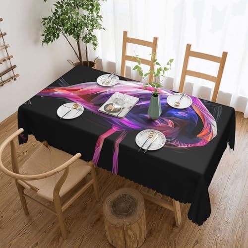 BNVSADC Rechteckige Tischdecke mit abstraktem Flamingo-Druck, 183 x 137 cm, mit Spitzenrand, Polyester, wasserabweisend, Tischdecke, Esstischdekoration, Tischdecken von BNVSADC