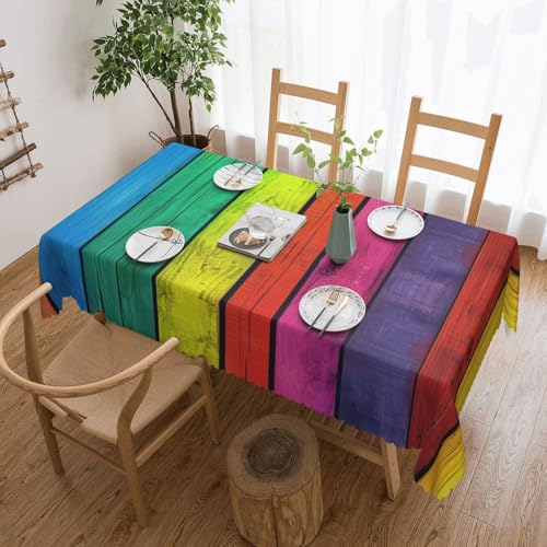 BNVSADC Rechteckige Tischdecke mit farbigem Holzhintergrund, 183 x 137 cm, mit Spitzenrand, Polyester, wasserabweisend, Tischdecke, Esstischdekoration, Tischdecken von BNVSADC