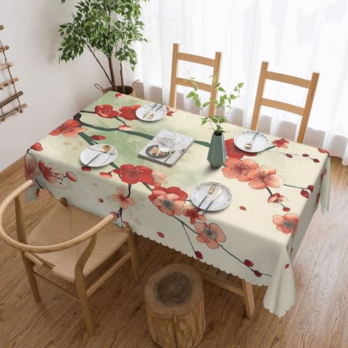 BNVSADC Rechteckige Tischdecke mit japanischem Frühlingspflaumen-Blumenmuster, 183 x 137 cm, mit Spitzenrand, Polyester, wasserabweisend, Tischdecke, Esstischdekoration, Tischdecken von BNVSADC