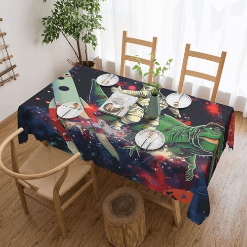 BNVSADC Rechteckige Tischdecke mit lustigem Astronauten-Raketen-Motiv, bedruckt, 183 x 137 cm, mit Spitzenrand, Polyester, wasserabweisend, Tischdecke, Esstischdekoration, Tischdecken von BNVSADC