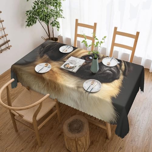 BNVSADC Rechteckige Tischdecke mit niedlichem Mops-Motiv, bedruckt, 183 x 137 cm, mit Spitzenrand, Polyester, wasserabweisend, Tischdecke, Esstischdekoration, Tischdecken von BNVSADC