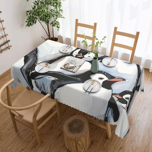 BNVSADC Rechteckige Tischdecke mit süßem Baby-Pinguin-Motiv, bedruckt, 183 x 137 cm, mit Spitzenrand, Polyester, wasserabweisend, Tischdecke, Esstischdekoration, Tischdecken von BNVSADC