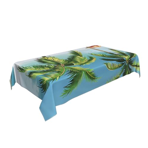 BNVSADC Rechteckige Tischdecke mit tropischer Palme, bedruckt, 140 x 90 cm, knitterfreie Polyester-Tischdecke, dekorativer Stoff, Tischdecke für Küche, Esstisch, Partys, Camping von BNVSADC