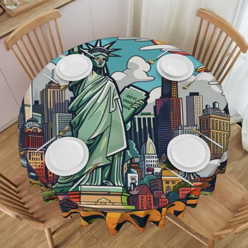 BNVSADC Runde Tischdecke mit Spitzenrand, Motiv: New York American Thema, bedruckt, 152,4 cm Durchmesser, Polyester, wasserabweisend, Esstischdekoration, Tischdecken von BNVSADC