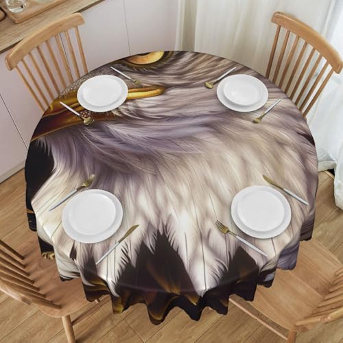 BNVSADC Runde Tischdecke mit Spitzenrand, bedruckt, Motiv: US-Katzenadler, 152,4 cm Durchmesser, Polyester, wasserabweisend, Tischdecke, Esstischdekoration, Tischdecken von BNVSADC