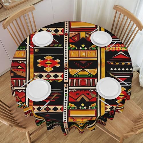 BNVSADC Runde Tischdecke mit afrikanischem Ethno-Muster, bedruckt, mit Spitzenrand, 152,4 cm Durchmesser, Polyester, wasserabweisend, Tischdecke, Esstischdekoration, Tischdecken von BNVSADC