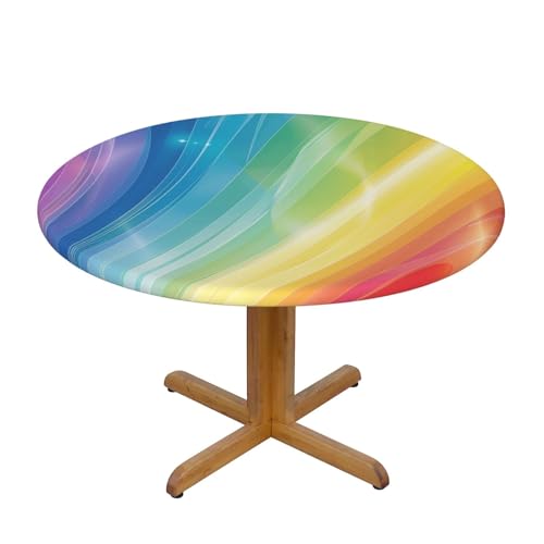 BNVSADC Runde Tischdecke mit bunten Streifen, Regenbogen-Druck, mit elastischem Rand, Größe M (138 cm Durchmesser), Polyester, wasserabweisend, Tischdecke, Esstischdekoration, Tischdecken von BNVSADC