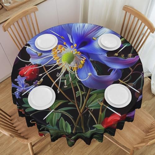 BNVSADC Schöne Blumen 1 bedruckte runde Tischdecke mit Spitzenrand, 152,4 cm Durchmesser, Polyester, wasserabweisend, Tischdecke, Esstischdekoration, Tischdecken von BNVSADC