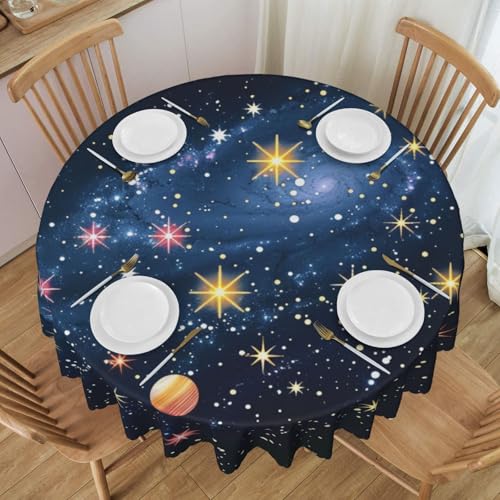 BNVSADC Sternbild Sternhaufen Galaxien bedruckte runde Tischdecke mit Spitzenrand, 152,4 cm Durchmesser, Polyester, wasserabweisend, Tischdecke, Esstischdekoration, Tischdecken von BNVSADC