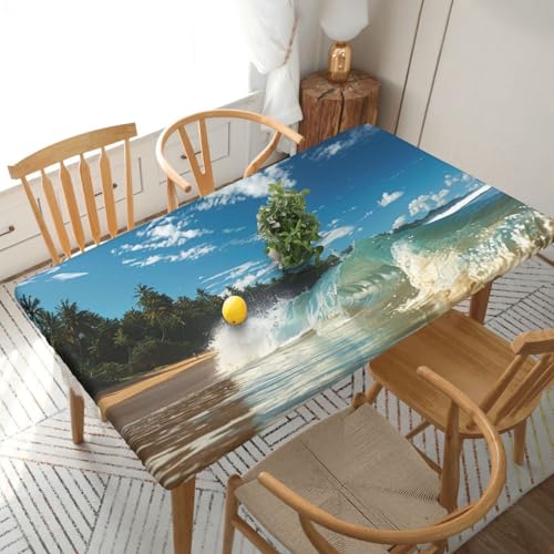 BNVSADC Sunny Wave Beach bedruckte Tischdecke, 152 x 76 cm, Polyester, wasserabweisend, Esstischdekoration, Tischdecken von BNVSADC