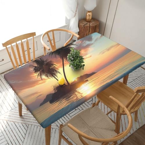 BNVSADC Tischdecke, Motiv: Sonnenaufgang, tropische Palmeninsel, bedruckt, 152 x 76 cm, Polyester, wasserabweisend, Esstischdekoration, Tischdecken von BNVSADC