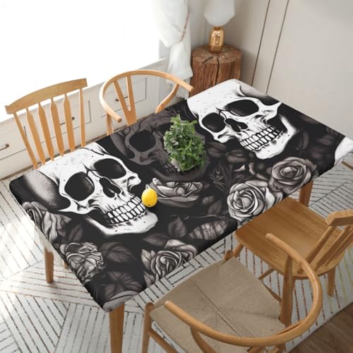 BNVSADC Tischdecke, Motiv: Totenkopf, Blumenmuster, 152 x 76 cm, Polyester, wasserabweisend, Tischdecke, Esstisch, Dekoration, Tischdecken, Schwarz von BNVSADC