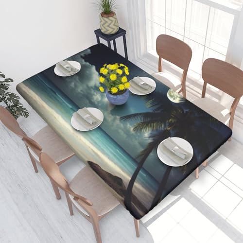 BNVSADC Tischdecke, Motiv: tropische Strandpalme mit Vollmonddruck, 122 x 76 cm, Polyester, wasserabweisend, Tischdecke, Esstischdekoration, Tischdecken von BNVSADC