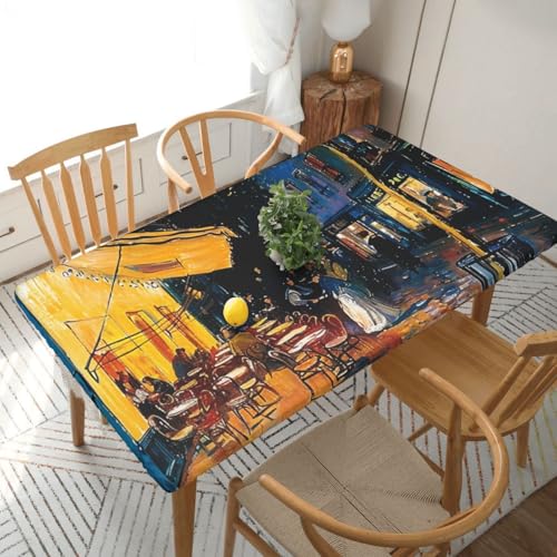 BNVSADC Tischdecke, bedruckt, Motiv: Café, Terrasse bei Nacht, 152 x 76 cm, Polyester, wasserabweisend, Esstischdekoration, Tischdecken von BNVSADC