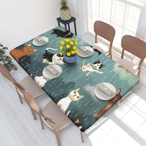 BNVSADC Tischdecke, bedruckt, Motiv: Regenkatzen und Hunde, 122 x 76 cm, Polyester, wasserabweisend, Esstischdekoration, Tischdecken von BNVSADC