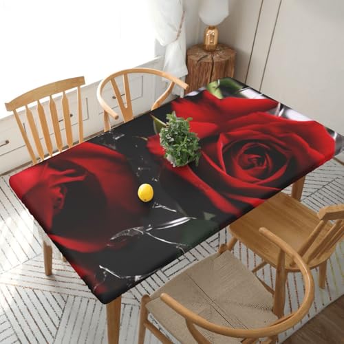 BNVSADC Tischdecke, bedruckt, Motiv: Rote Rose, 152 x 76 cm, Polyester, wasserabweisend, Esstischdekoration, Tischdecken von BNVSADC