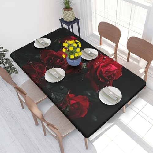 BNVSADC Tischdecke, bedruckt, Motiv: Rote Rosen, 122 x 76 cm, Polyester, wasserabweisend, Esstischdekoration, Tischdecken von BNVSADC