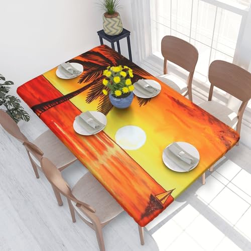 BNVSADC Tischdecke, bedruckt, Motiv: Sonnenuntergang Palme, 122 x 76 cm, Polyester, wasserabweisend, Esstischdekoration, Tischdecken von BNVSADC