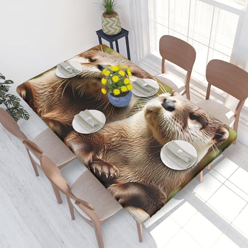 BNVSADC Tischdecke, bedruckt, Motiv: niedlicher Otter, 122 x 76 cm, Polyester, wasserabweisend, Esstischdekoration, Tischdecken von BNVSADC