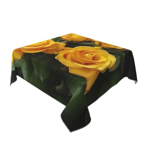 BNVSADC Tischdecke, bedruckt, quadratisch, Motiv: gelbe Rosen, 140 x 140 cm, knitterfreie Polyester-Tischdecke, dekorativer Stoff, Tischdecke für Küche, Esstisch, Partys, Camping von BNVSADC