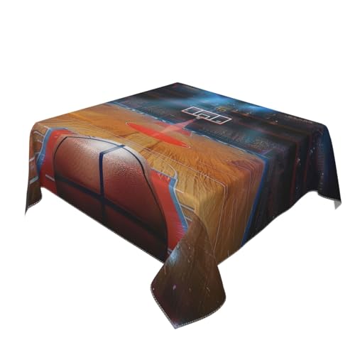 BNVSADC Tischdecke für den Innenbereich, Basketball, bedruckt, quadratisch, 140 x 140 cm, knitterfreie Polyester-Tischdecke, dekorative Stoff-Tischdecken für Küche, Esstisch, Partys, Camping von BNVSADC