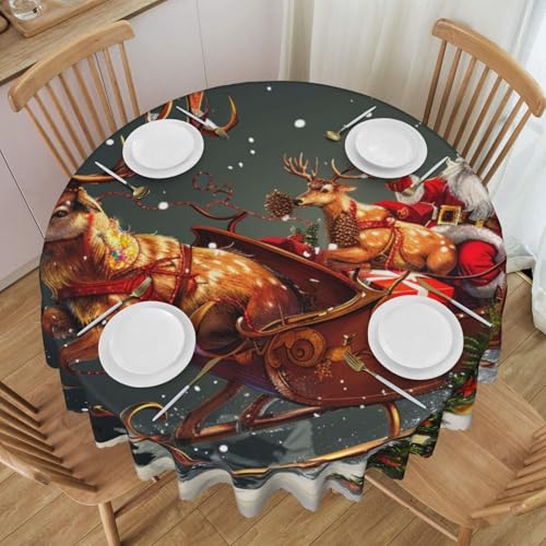 BNVSADC Tischdecke mit Aufdruck "Merry Christmas", rund, mit Spitzenrand, 152,4 cm Durchmesser, Polyester, wasserabweisend, Tischdecke, Esstischdekoration, Tischdecken von BNVSADC