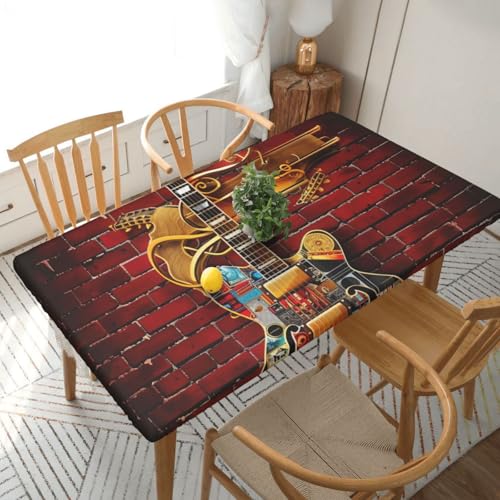 BNVSADC Tischdecke mit Aufdruck "Note Gitarre", 152 x 76 cm, Polyester, wasserabweisend, Esstischdekoration, Tischdecken von BNVSADC