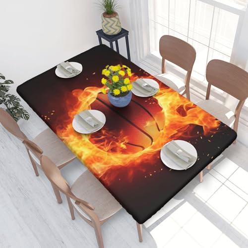 BNVSADC Tischdecke mit Basketball auf Feuer, Flamme, bedruckt, 122 x 76 cm, Polyester, Küche, wasserabweisend, Tischdecke, Esstisch, Dekoration, Tischdecken von BNVSADC