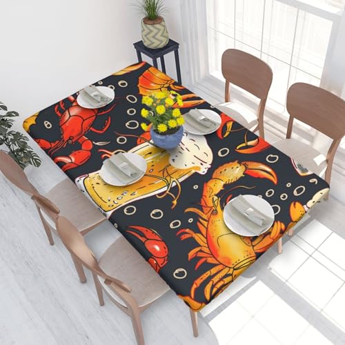 BNVSADC Tischdecke mit Bier- und Krebsmuster, bedruckt, 122 x 76 cm, Polyester, wasserabweisend, Esstischdekoration, Tischdecken von BNVSADC