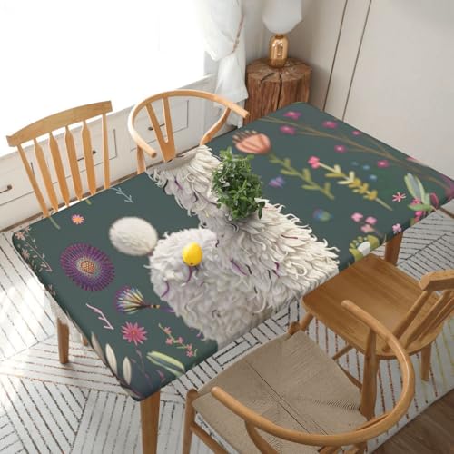 BNVSADC Tischdecke mit Blumen-Alpaka-Druck, 152 x 76 cm, Polyester, wasserabweisend, Tischdecke, Esstischdekoration, Tischdecken von BNVSADC