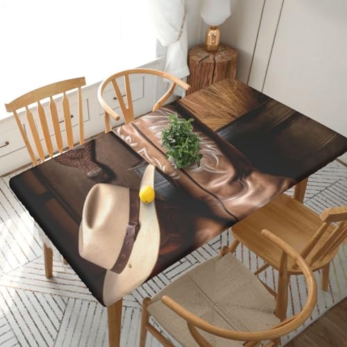 BNVSADC Tischdecke mit Cowboyhut, Westernstiefel, bedruckt, 152 x 76 cm, Polyester, wasserabweisend, Tischdecke, Esstischdekoration, Tischdecken von BNVSADC