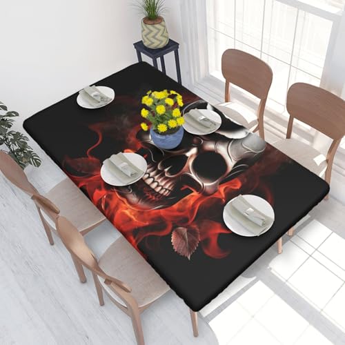 BNVSADC Tischdecke mit Feuerschädel und Rose, bedruckt, 122 x 76 cm, Polyester, Küche, wasserabweisend, Tischdecke, Esstischdekoration, Tischdecken von BNVSADC