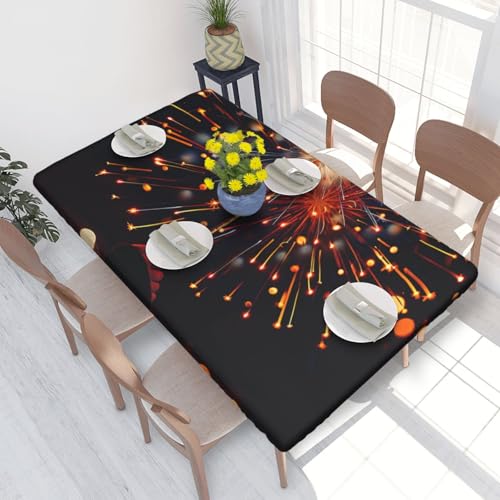 BNVSADC Tischdecke mit Feuerwerk bei Nacht, bedruckt, 122 x 76 cm, Polyester, Küche, wasserabweisend, Tischdecke, Esstischdekoration, Tischdecken von BNVSADC