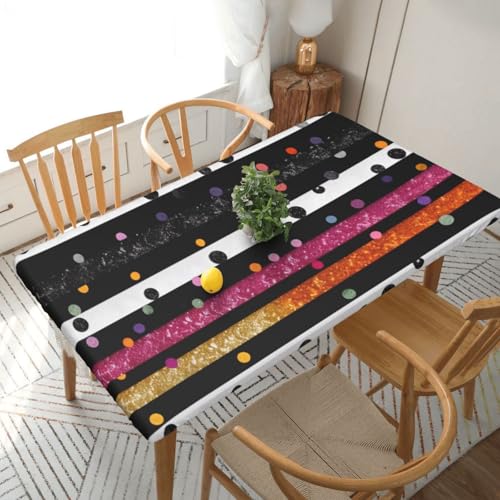 BNVSADC Tischdecke mit Glitzer-Regenbogen-Punkten, Schwarz und Weiß, 152 x 76 cm, Polyester, für Küche, Esstisch, Dekoration, Tischdecken von BNVSADC