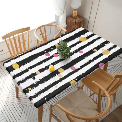 BNVSADC Tischdecke mit Glitzer-Regenbogen-Punkten, schwarz-weiß, bedruckt, 152 x 76 cm, Polyester, Küche, wasserabweisend, Tischdecke, Esstischdekoration, Tischdecken von BNVSADC