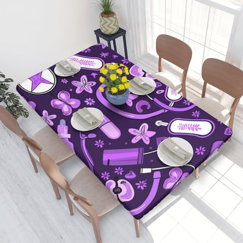 BNVSADC Tischdecke mit Krankenschwestermuster, violett, bedruckt, 122 x 76 cm, Polyester, für Küche, Esstisch, Dekoration, Tischdecken von BNVSADC