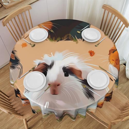 BNVSADC Tischdecke mit Meerschweinchen-Illustration, bedruckt, rund, mit Spitzenrand, 152,4 cm Durchmesser, Polyester, wasserabweisend, Tischdecke, Esstischdekoration, Tischdecken von BNVSADC