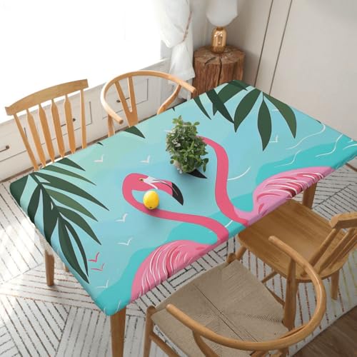 BNVSADC Tischdecke mit Palmblatt- und Flamingo-Paar-Motiv, bedruckt, 152 x 76 cm, Polyester, wasserabweisend, Esstischdekoration, Tischdecken von BNVSADC