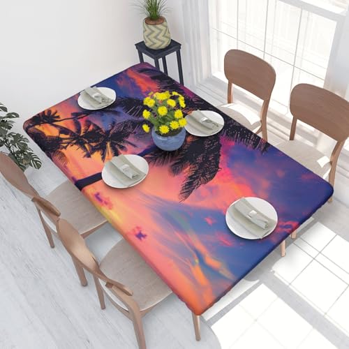 BNVSADC Tischdecke mit Palmen-Sonnenuntergang, bedruckt, 122 x 76 cm, Polyester, wasserabweisend, Tischdecke, Esstischdekoration, Tischdecken von BNVSADC