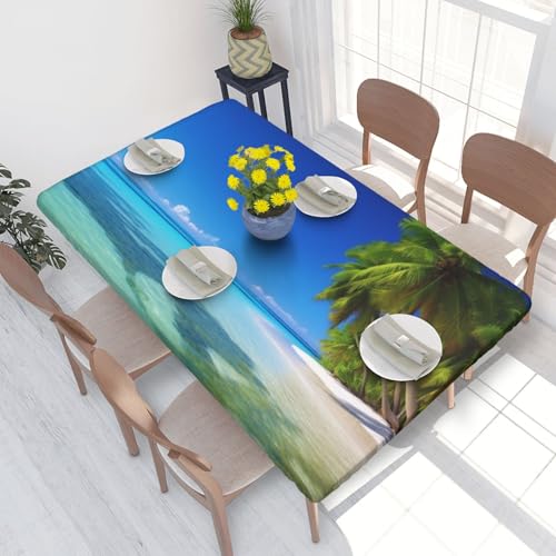 BNVSADC Tischdecke mit Palmen und klarem Meer, bedruckt, 122 x 76 cm, Polyester, wasserabweisend, Tischdecke, Esstisch, Dekoration, Tischdecken von BNVSADC