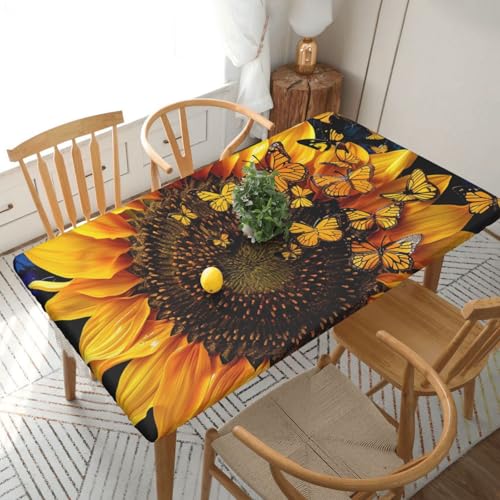 BNVSADC Tischdecke mit Sonnenblumen-Motiv und Schmetterlingen, Kunstdruck, 152 x 76 cm, Polyester, wasserabweisend, Tischdecke, Esstischdekoration, Tischdecken von BNVSADC