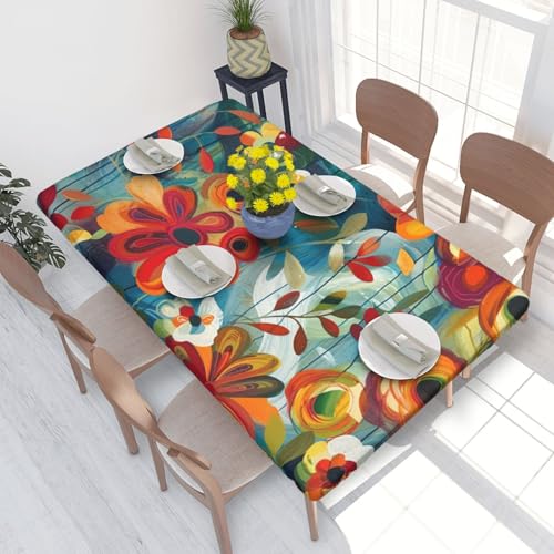 BNVSADC Tischdecke mit abstraktem Blumendruck, 122 x 76 cm, Polyester, wasserabweisend, Esstischdekoration, Tischdecken von BNVSADC