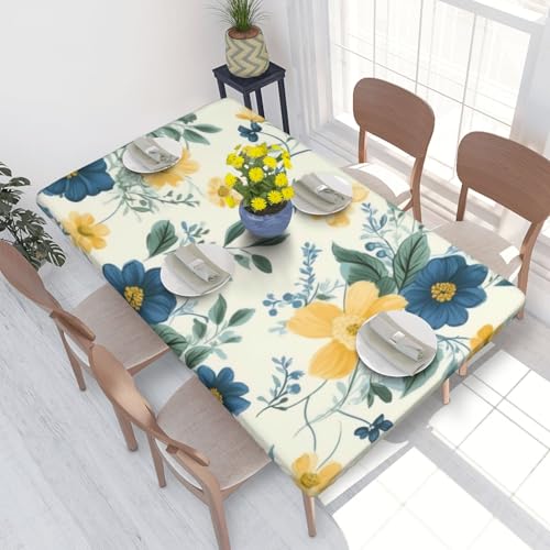 BNVSADC Tischdecke mit blauem Blumenmuster, bedruckt, 122 x 76 cm, Polyester, wasserabweisend, Esstischdekoration, Tischdecken von BNVSADC