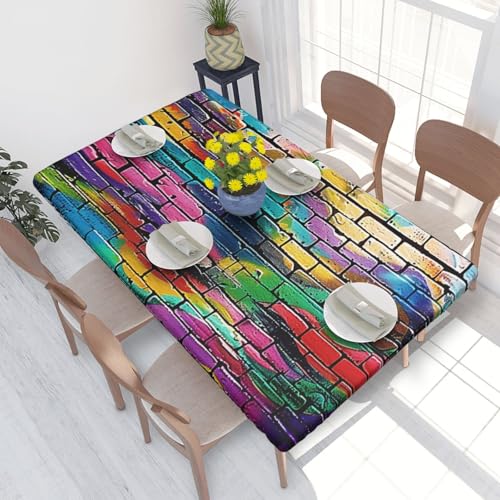 BNVSADC Tischdecke mit buntem Graffiti-Ziegeldruck, 122 x 76 cm, Polyester, wasserabweisend, Tischdecke, Esstischdekoration, Tischdecken von BNVSADC