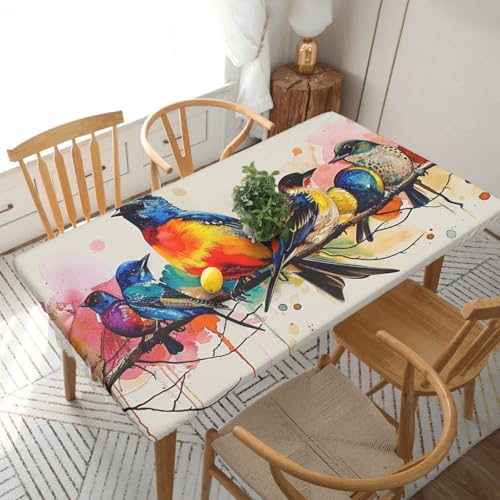 BNVSADC Tischdecke mit buntem Vogelmotiv, 152 x 76 cm, Polyester, wasserabweisend, Esstischdekoration, Tischdecken von BNVSADC