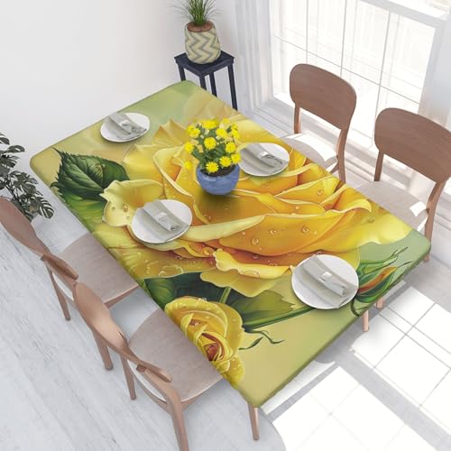 BNVSADC Tischdecke mit gelbem Rosen-Motiv, 122 x 76 cm, Polyester, wasserabweisend, Tischdecke, Esstischdekoration, Tischdecken von BNVSADC