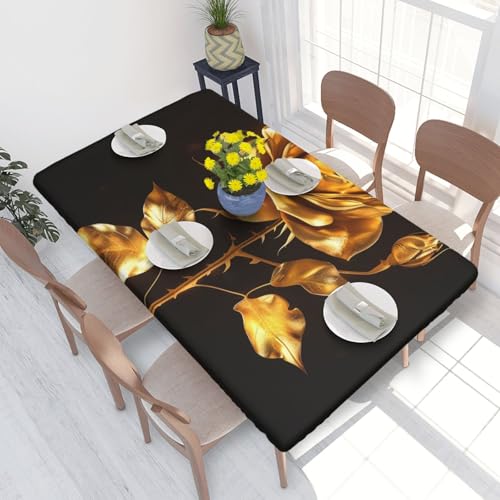 BNVSADC Tischdecke mit goldfarbenem Rosen-Druck, 122 x 76 cm, Polyester, wasserabweisend, Tischdecke, Esstischdekoration, Tischdecken von BNVSADC