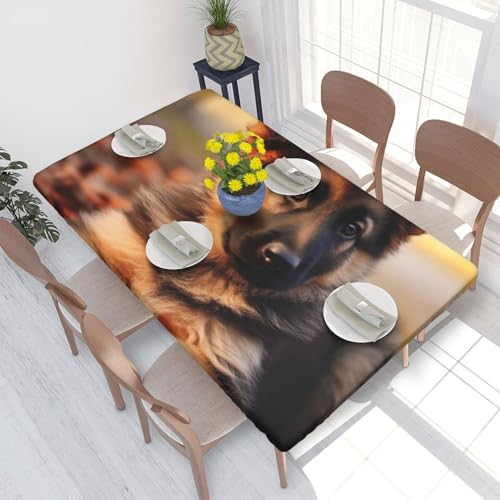 BNVSADC Tischdecke mit niedlichem Schäferhund, bedruckt, 122 x 76 cm, Polyester, wasserabweisend, Esstischdekoration, Tischdecken von BNVSADC